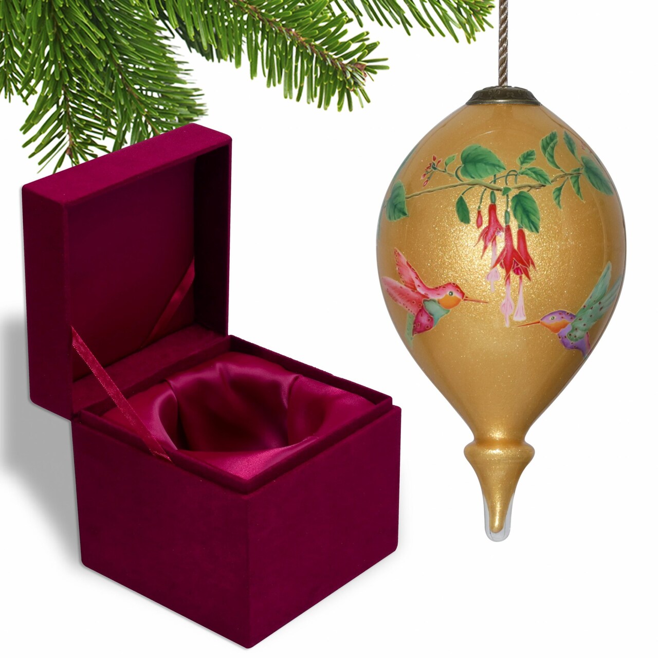 Edge Collections - 4.75" x 2.5" - Gold - Artistic Hummingbird Glass Ornament - 1 Piece